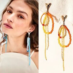 New Free People Reese Dangle Orange and Yellow Beaded Earrings